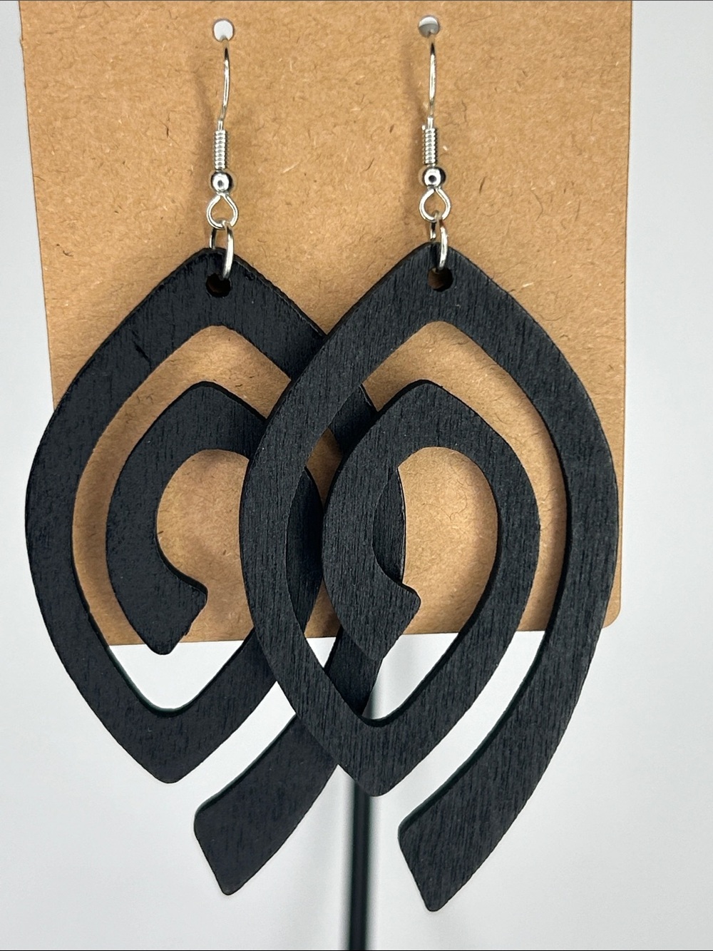 Black Geometric Wooden Drop Earrings Fashion Jewelry